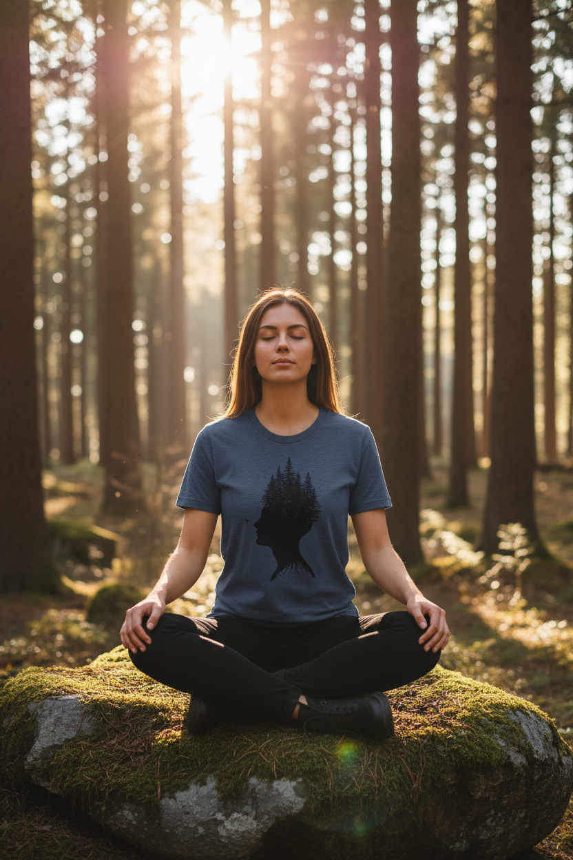 Forest Mind - woman on rock blue