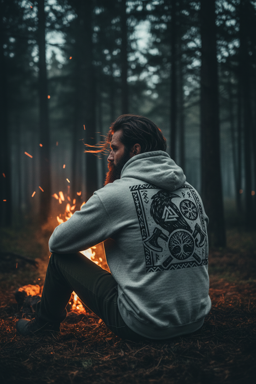 Viking Hoodie - ognisko w lesie